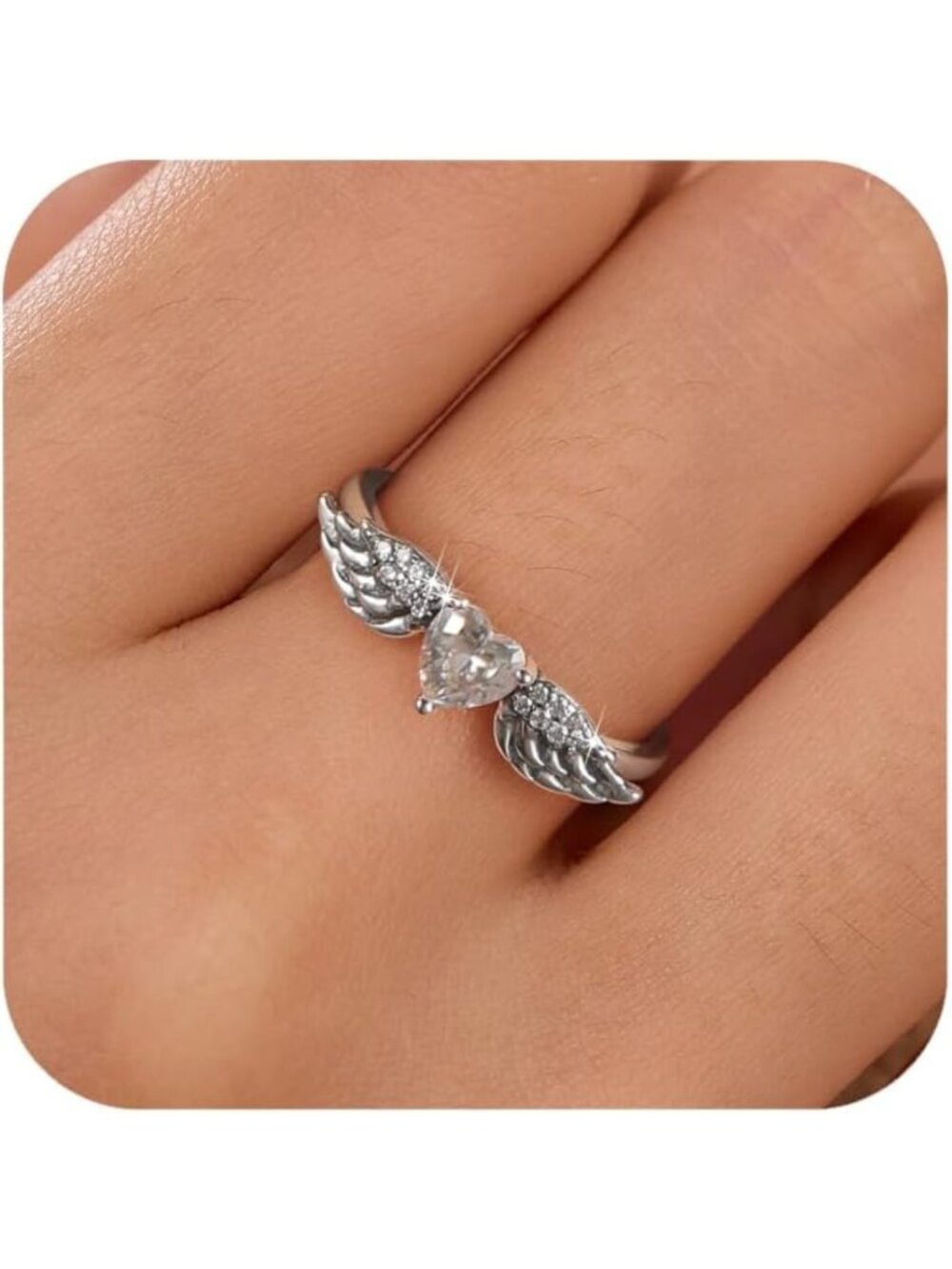Sterling Silver Angel Wings Feather Ring for Women - Elegant Jewelry Accessory